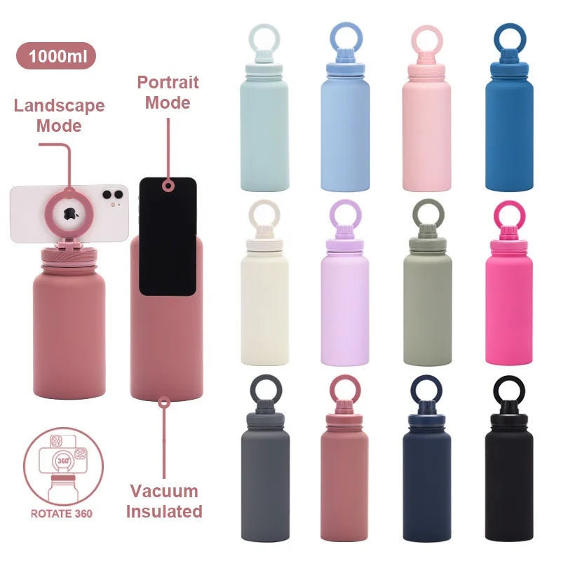 32Oz Double Wall Vacuum Flasks Insulated Stainless Steel Magnetic Magsafe Water Bottle with Phone Holder