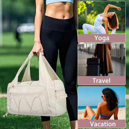 Gym Bag for Women, Travel Duffle Bag with Water Bottle Holder, Beige | Weekender Overnight Workout Carry on Small Tote Sport Gym Bag with Shoe Compartment&Wet Pocket for Fitness, Yoga, Weekend