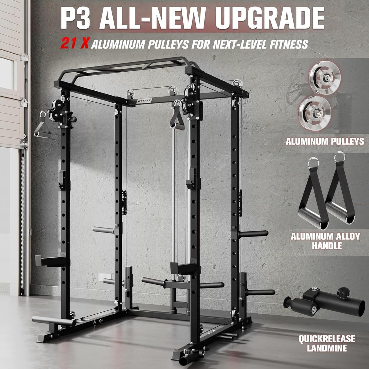 Power Cage Home Gym Package with Cable Crossover System | 1200LBS Power Rack, Weight Bench, Olympic Barbell & 230LBS Bumper Plates — All-In-One Home Gym