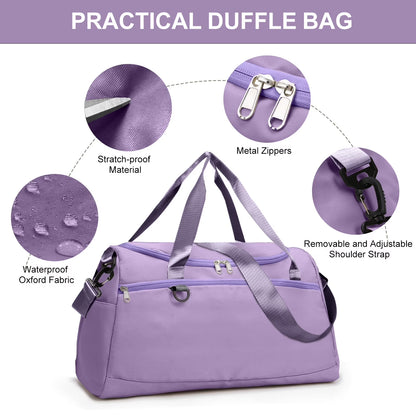Travel Duffle Bag Gym Bags with Shoe Compartment Wet Pocket Waterproof for Weekender Overnight Gym Sports Traveling Swimming Yoga Workout, Violet