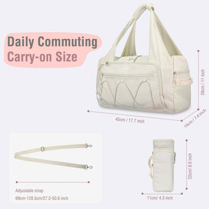 Gym Bag for Women, Travel Duffle Bag with Water Bottle Holder, Beige | Weekender Overnight Workout Carry on Small Tote Sport Gym Bag with Shoe Compartment&Wet Pocket for Fitness, Yoga, Weekend