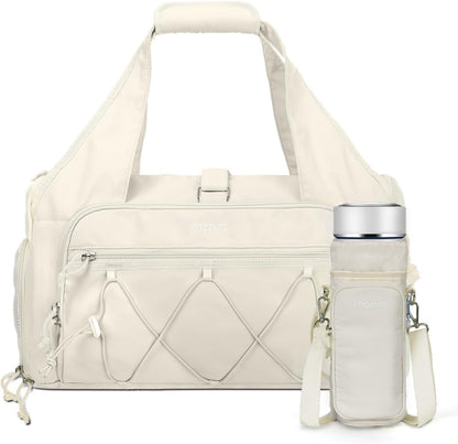 Gym Bag for Women, Travel Duffle Bag with Water Bottle Holder, Beige | Weekender Overnight Workout Carry on Small Tote Sport Gym Bag with Shoe Compartment&Wet Pocket for Fitness, Yoga, Weekend