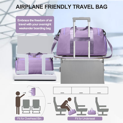 Travel Duffle Bag Gym Bags with Shoe Compartment Wet Pocket Waterproof for Weekender Overnight Gym Sports Traveling Swimming Yoga Workout, Violet