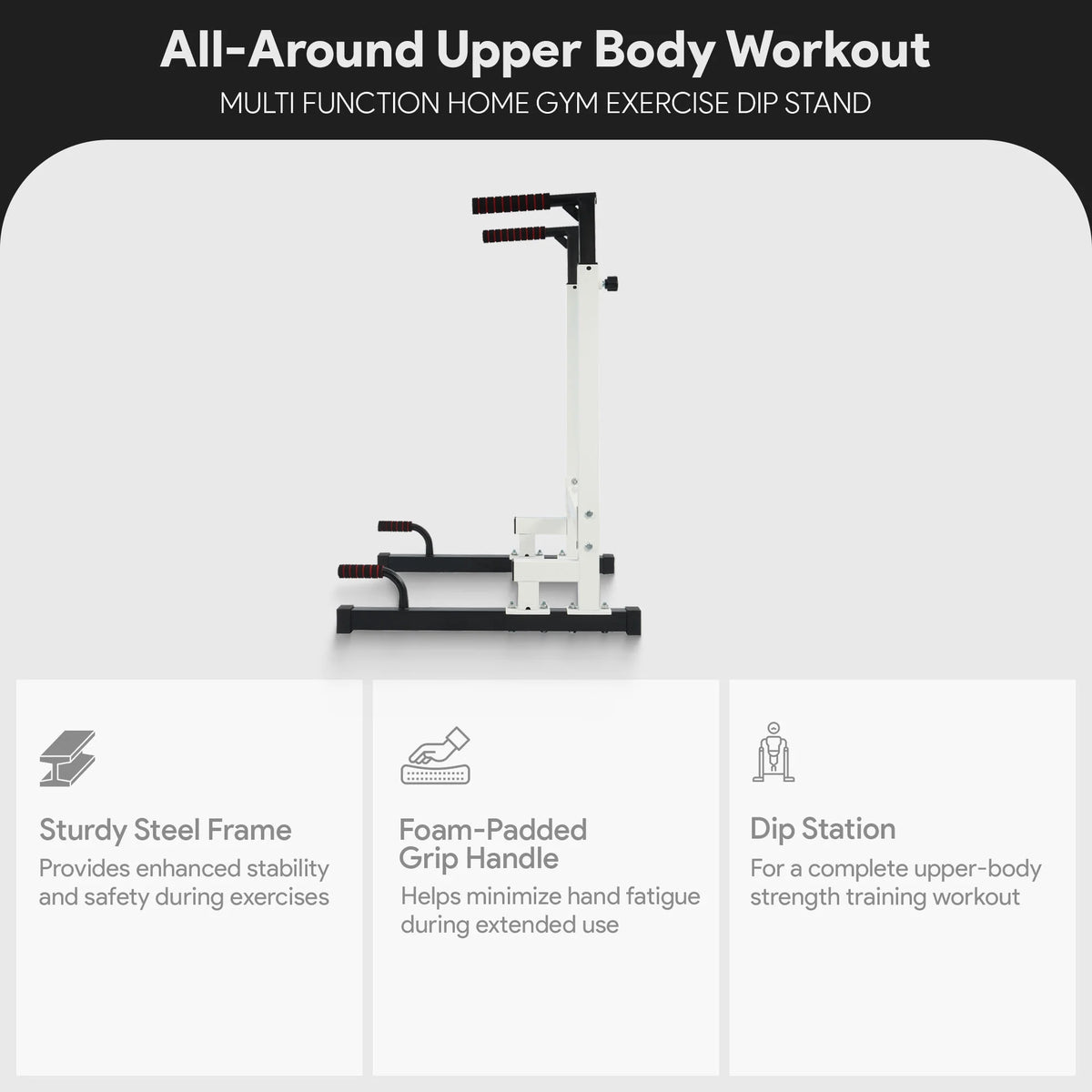 Steel Frame Dip Station with Adjustable Height, 500 Lb Weight Capacity, White