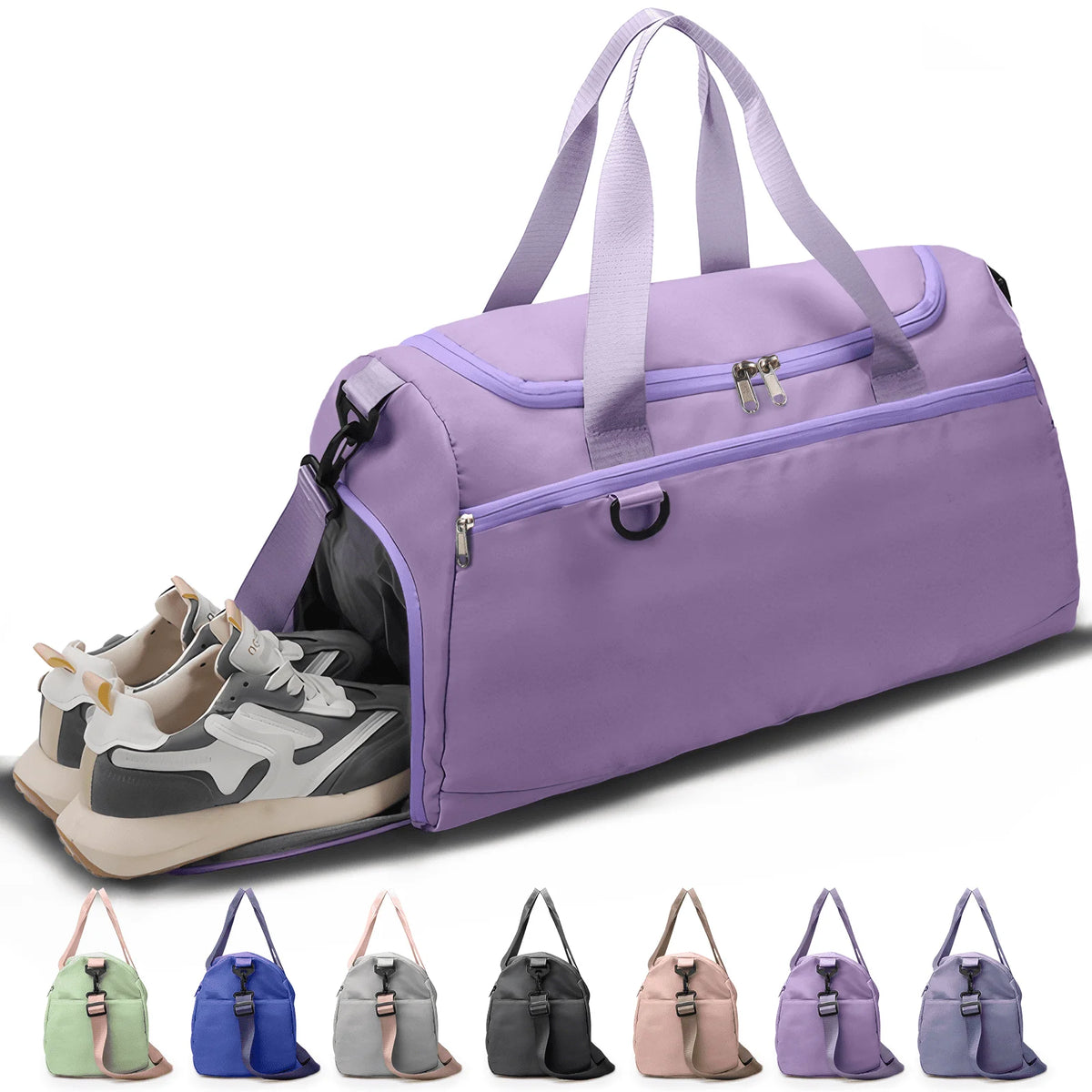Travel Duffle Bag Gym Bags with Shoe Compartment Wet Pocket Waterproof for Weekender Overnight Gym Sports Traveling Swimming Yoga Workout, Violet